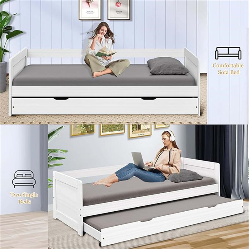 Daybed With Trundle Modern Wood Daybed With Armrest Wood Daybed Frame For Boy Girl No Box Spring Needed